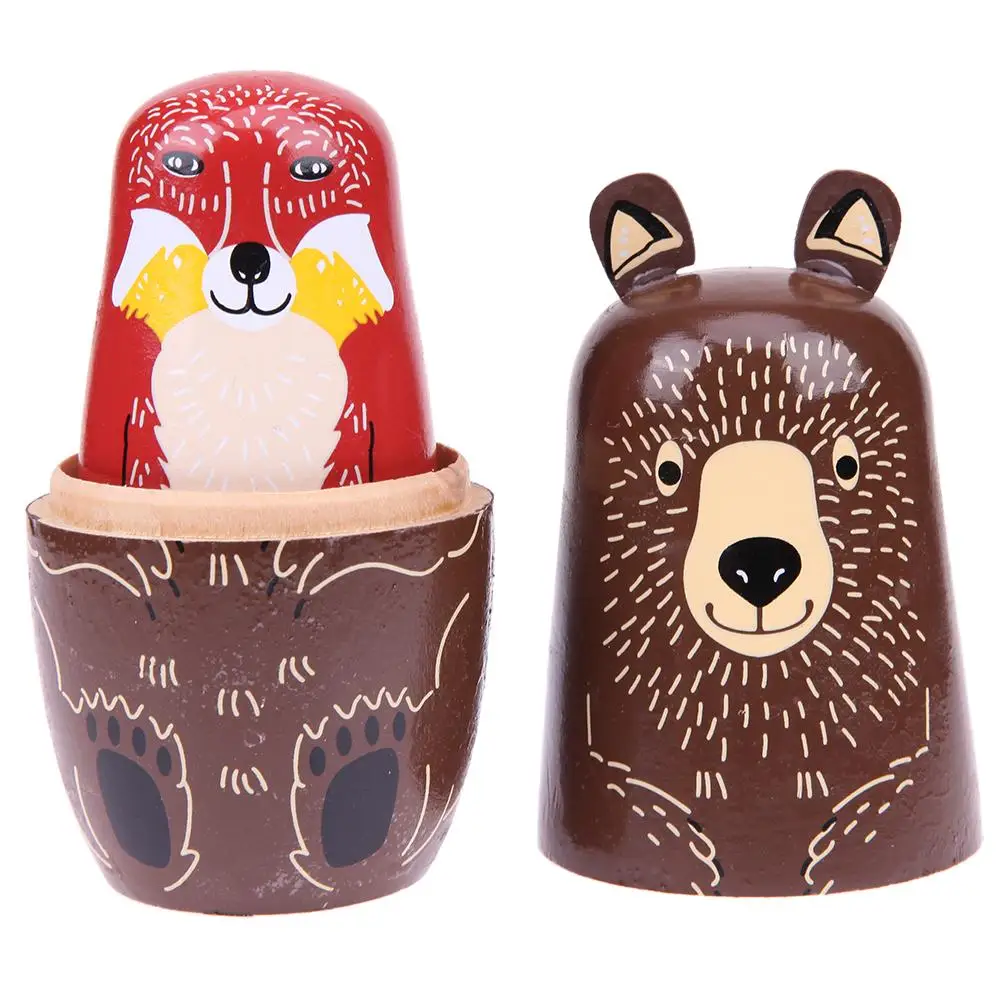 

5pcs Wooden Bear Owl Rabbit Pattern Matryoshka Dolls Cute Animal Design Russian Nesting Dolls Baby Story Accessory Toy Gif