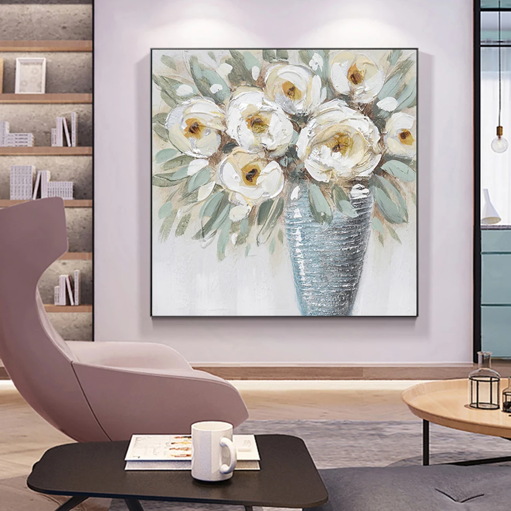 

High Guality 100%Hand Painted Decorative Painting Living Room Mural Absract Wall Art Thick Texture Flowers Painting Home Decor