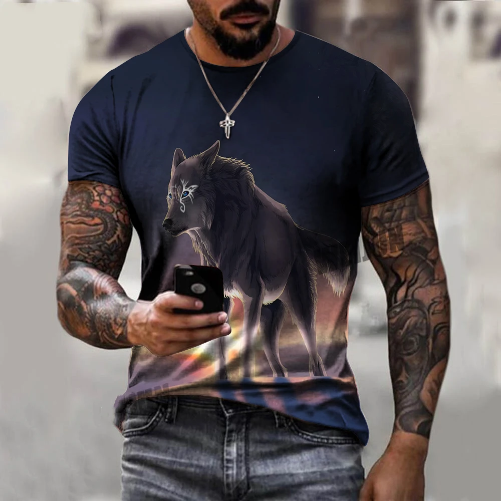 

New Summer Men's 3D Print T-shirts Wolf Custom Short Shirt Casual Short Sleeve Male 3 D Clothes Sport Top T-shirt Men Clothing