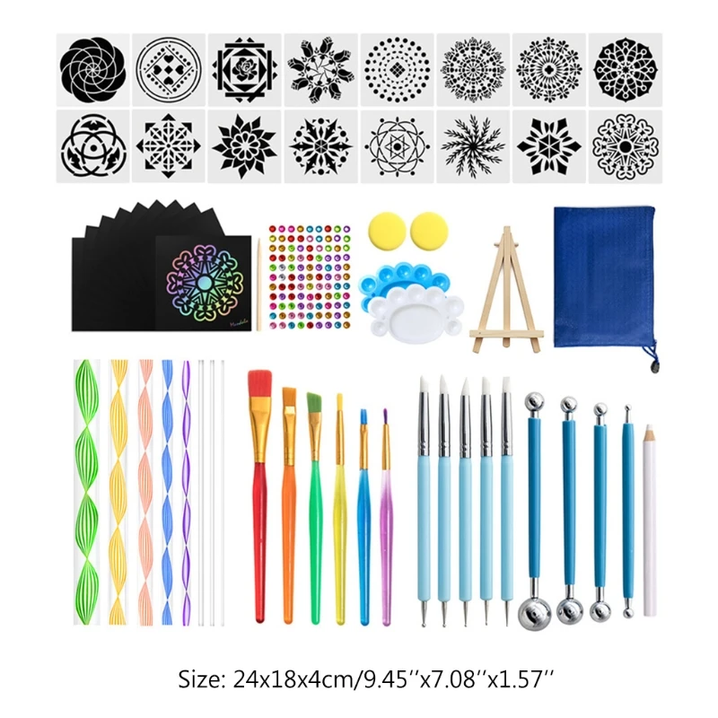 

2021 New 58pcs Mandala Dotting Tools with Cardboard Paint Tray Stencil Template for Painting Rock Stone Drawing Art Supplies
