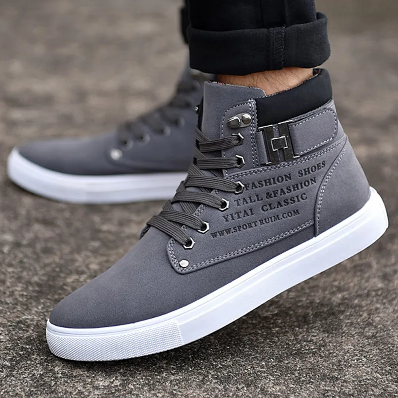 

Spring 2021 Men's Shoes High Top Retro Style Men's Casual Shoes Lappy Solid Color Comfortable Sneakers