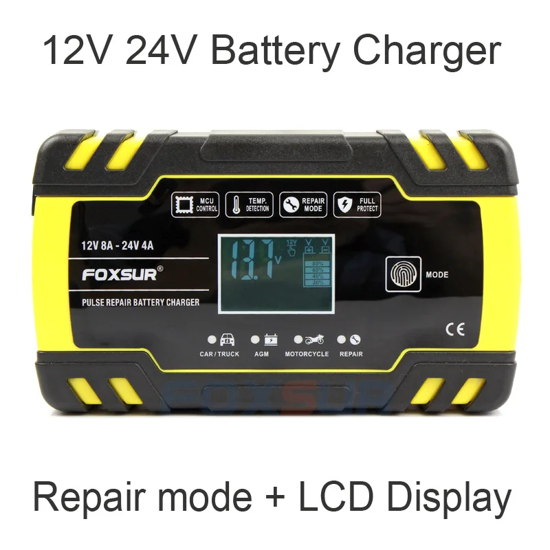 

Fully automatic pulse repair battery charger 12V-24V 8A digital LCD wet dry lead-acid battery charger power charging