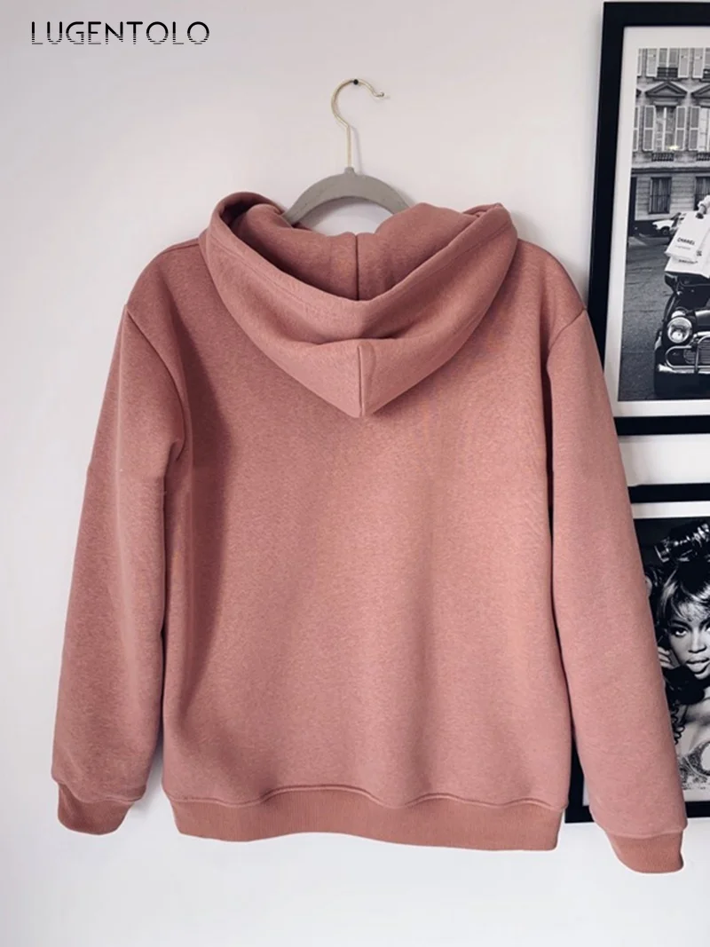 

Lugentolo Autumn Women's Loose Sweatshirt Hooded Long-Sleeved Solid Color Pocket Tops Female All-match Casual Simple Sweatshirts