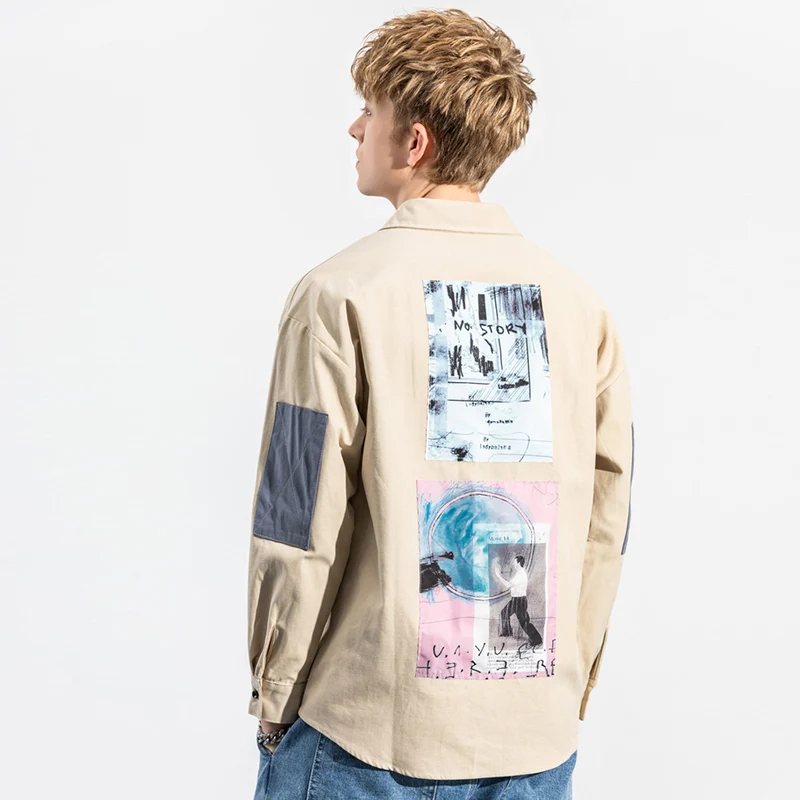 2019 хип хоп Мужская рубашка уличная одежда с длинным рукавом Harajuku Графический