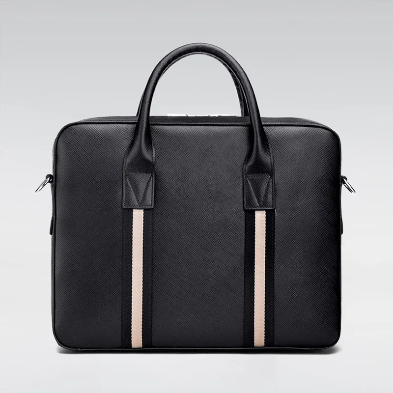 

Men's New PU Leather Business Briefcase Fashion Stripe Large Capacity Messenger Bag Office Laptop Handbag Luxury Black Tote Bags