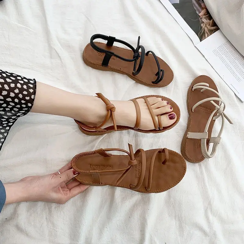 

Сандалии женские сказочные летние в новом стиле корейские на плоской подошве пляжные туфли для отдыха в римском стиле