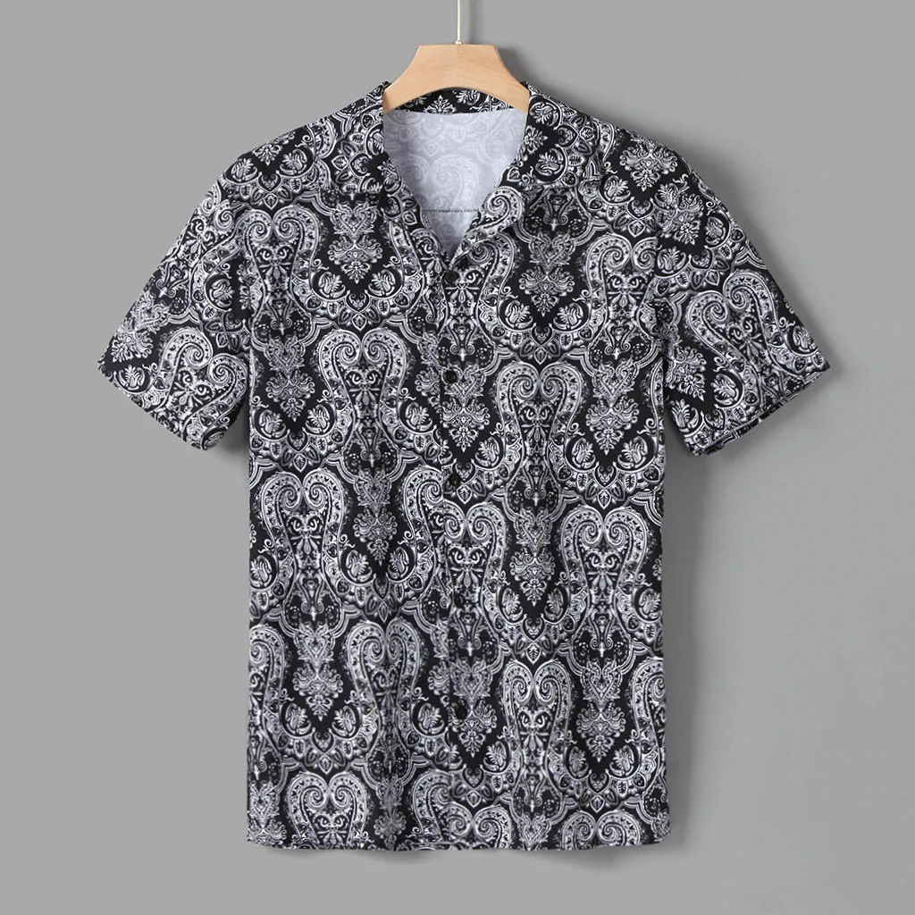 

Mens Hawaiian Shirt Male Casual Printed Mens Vintage Ethnic Printed Turn Down Collar Short Sleeve Loose Casual Shirts June26