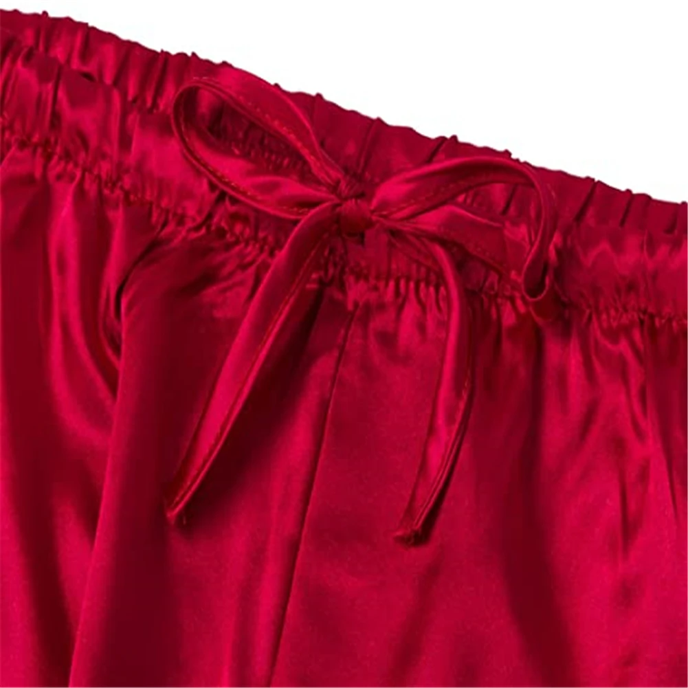 

Men Pyjama Bottoms Soft Satin Casual Sleeping Trousers Sleeping Short Pants Elastic Waist Nightwear Bottoms with Drawstring