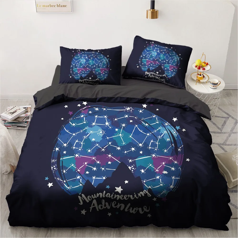 

3D Custom Design Bohemian Quilt Cover Sets Modern Comforther Covers Pillow Cases 200*230cm Full Twin Double Size Black Beddings