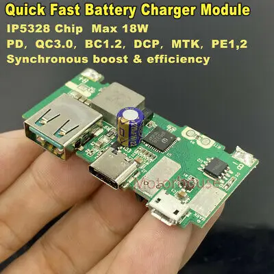 Литий ионный аккумулятор IP5328 18 Вт QC 3 0 Type C 18650 быстрая зарядка модуль зарядного