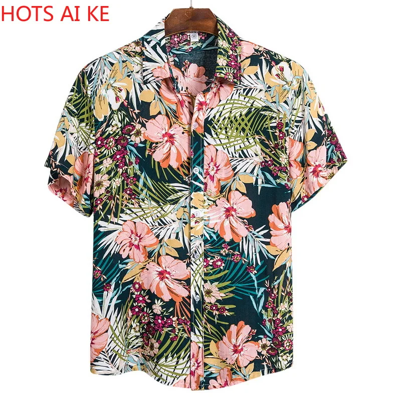 

Men Short Sleeve Hawaiian Shirt Casual Summer Floral Print Men Quality Harajuku Beach Loose Surfing Blouse
