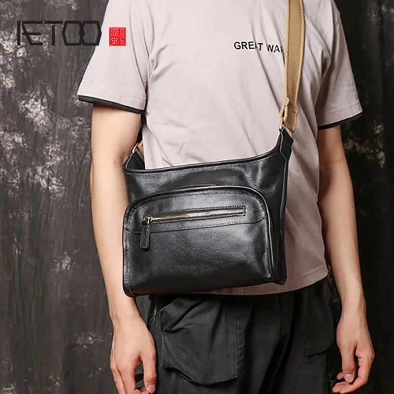 

Модная индивидуальная мужская сумка AETOO, кожаная мужская сумка-мессенджер, вместительная сумка через плечо из воловьей кожи