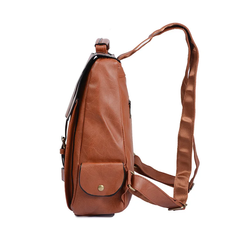 

Men Backpack Vintage pu Leather Male Backpack With Double Belt Mochila Travel Bag Laptop School Bag
