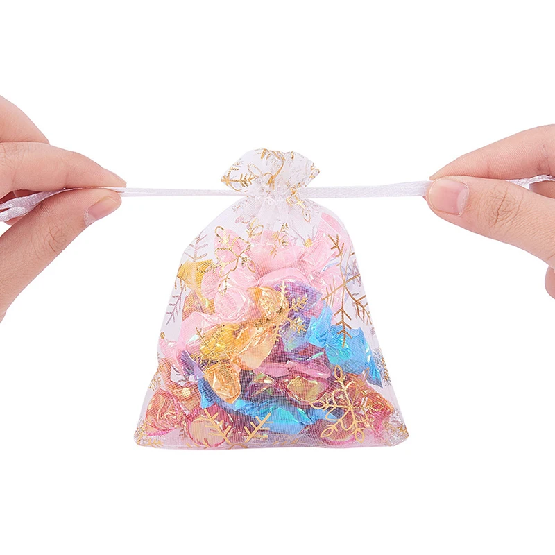 

Candy Gift Packaging Bag 100pcs Golden Snowflake Printing Organza Transparent Packaging Bag