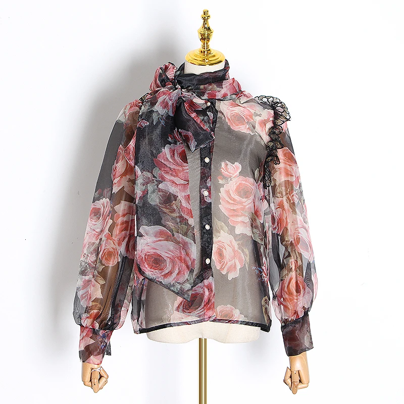 Женская блузка TWOTWINSTYLE Лоскутная кружевная с рюшами и воротником фонариком