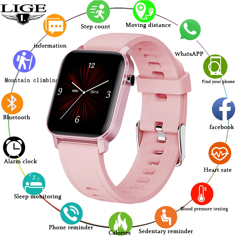 LIGE для женщин Smart Watch IP68 Водонепроницаемый 1 4 &quotПолный сенсорный Экран спортивные