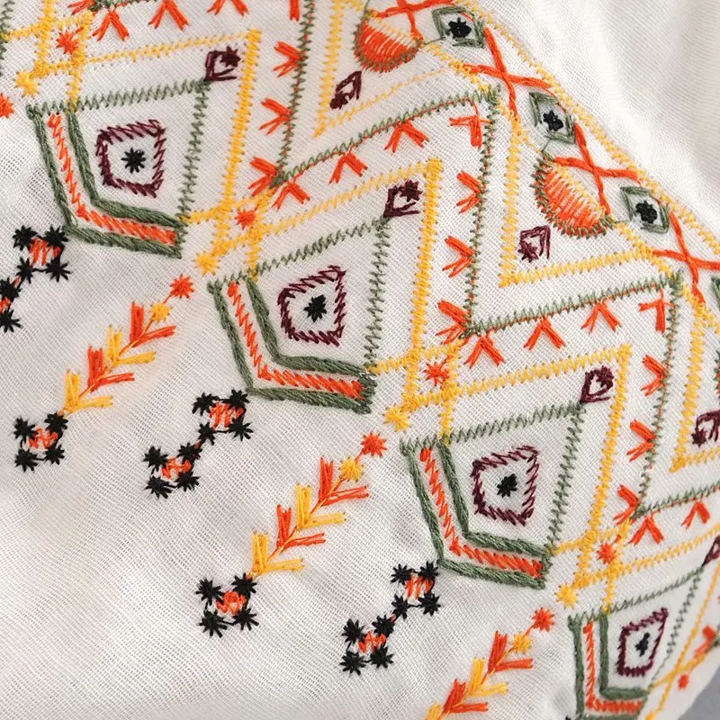 Новая женская винтажная Повседневная рубашка с халатом вышивкой блузка рукавом