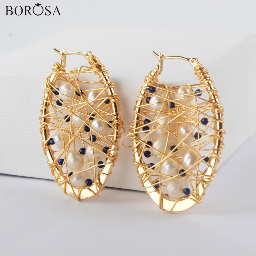 Серьги с жемчугом BOROSA золотые серьги ручной работы в виде проволоки кольца стиле