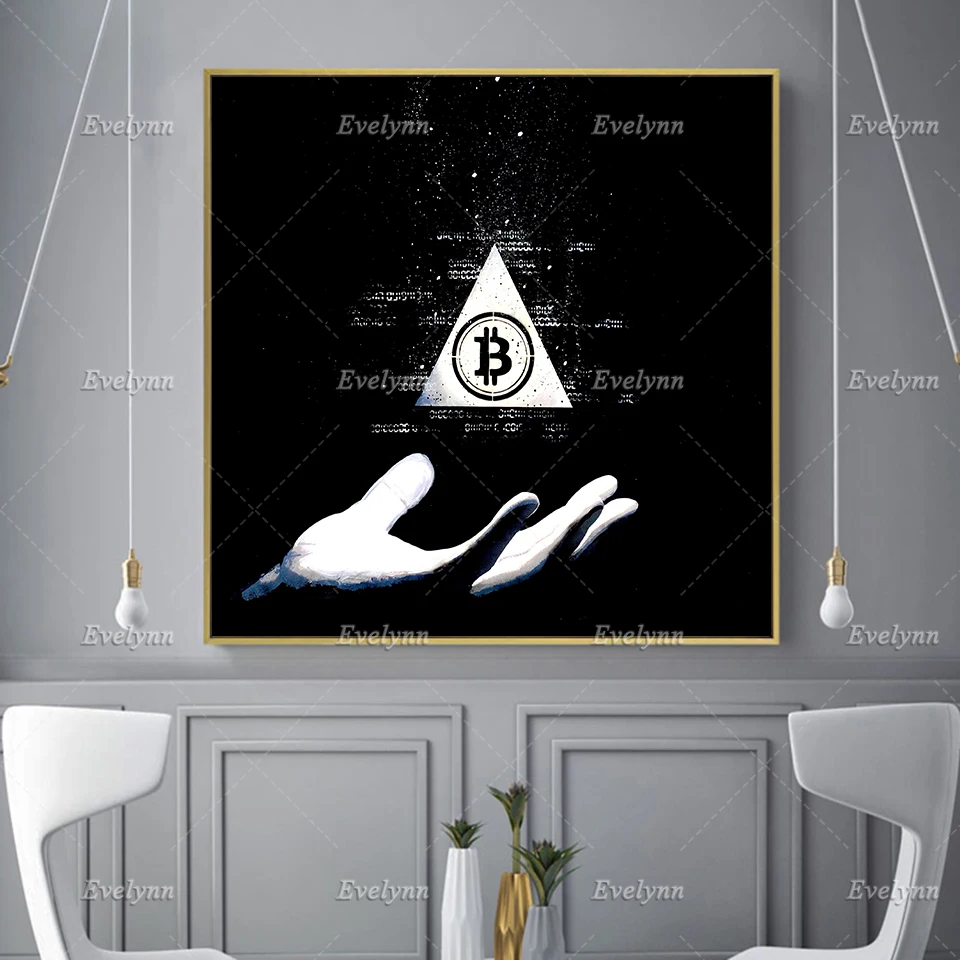 

Nordic Abstract Bitcoin in hand Oil Painting Posters and Prints on Canvas Wall Art Picture for Living Room Home Decoration Frame