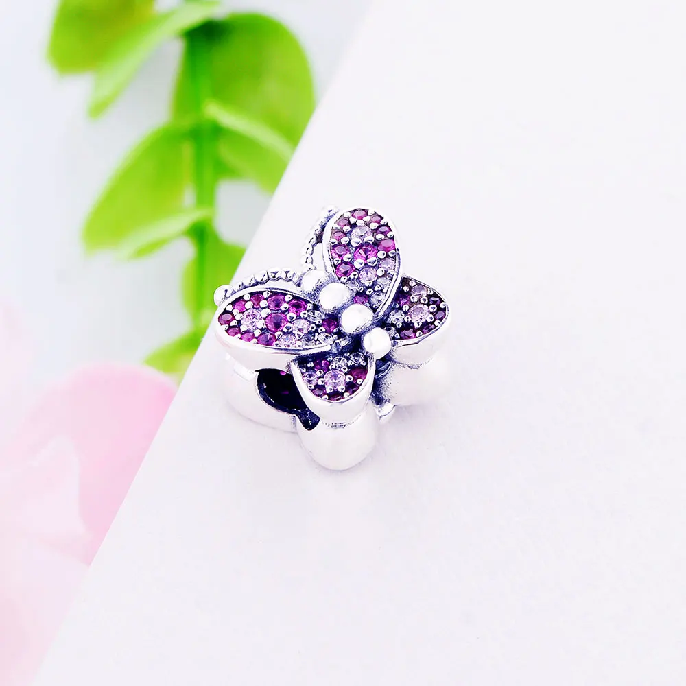 925 пробы серебряные украшения Бабочка розовый CZ кубический циркон бусины