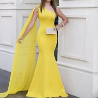 2021 vintage yellow arabic dubai evening dress mermaid satin one shoulder long prom party gown custom made plus size