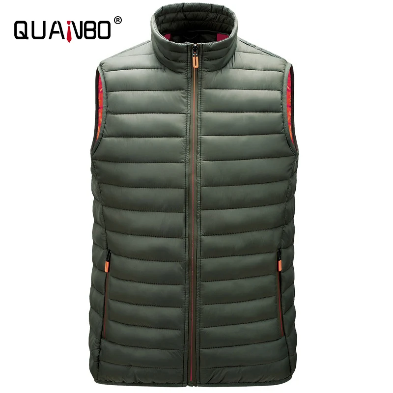 

QUANBO Brand Clothing Men's Lightweight Water-Resistant Puffer Vest REPREVE Packable Stand Collar Men Casual Vests Coat