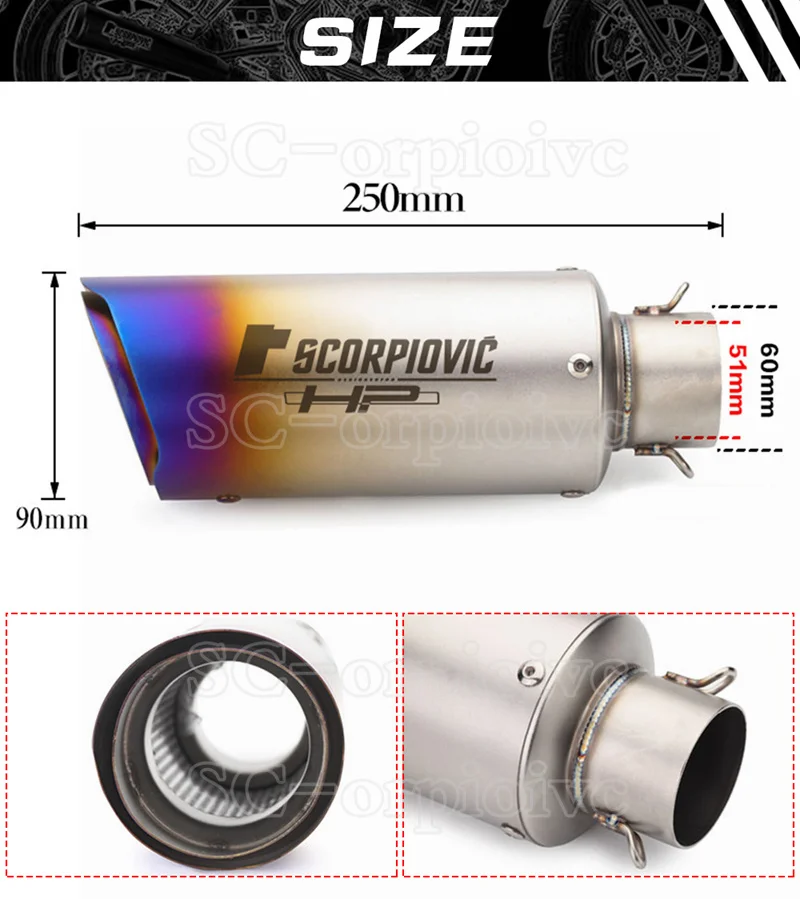Inlet: 51mm / 61mm Universal Motorcycle Exhaust Muffler Pipe Escape Moto right and left For Yamaha Honda KTM Kawasaki Ducati |