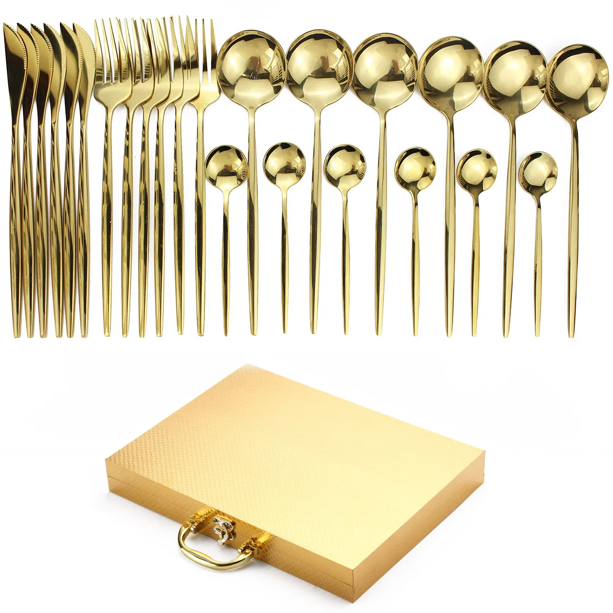 24 шт./лот блестящие столовые приборы из черного золота набор столовых приборов