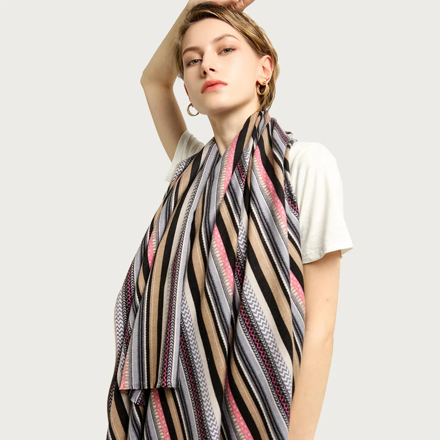 

New Arrival Bright Stripe Scarf Women Soft Large Shawl Neck Scarf Classic Design Stole [6784]