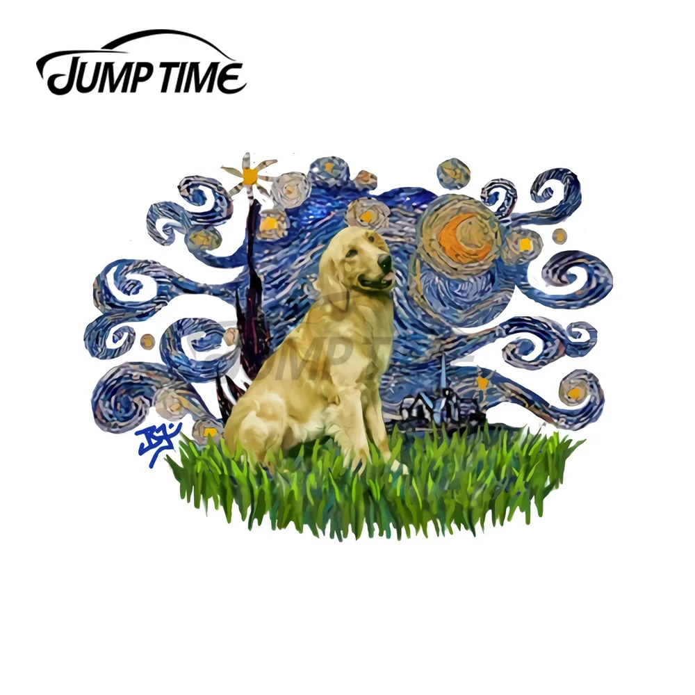 JumpTime 13x10,2 см, звездная ночь, свободная форма, золотой ретривер, Стикеры для тонкой машины, искусственная Водонепроницаемость