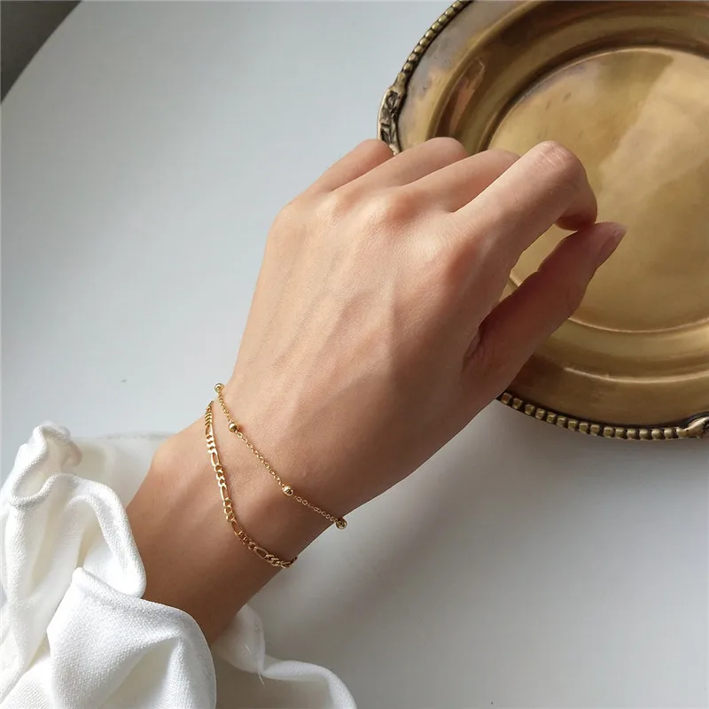 POFUNUO Real 925 Sterling Silver Women Minimalist Niche Bead Chain Bracelets Girls Fine Jewelry Delicate Exquisite Gold Bracelet | Украшения