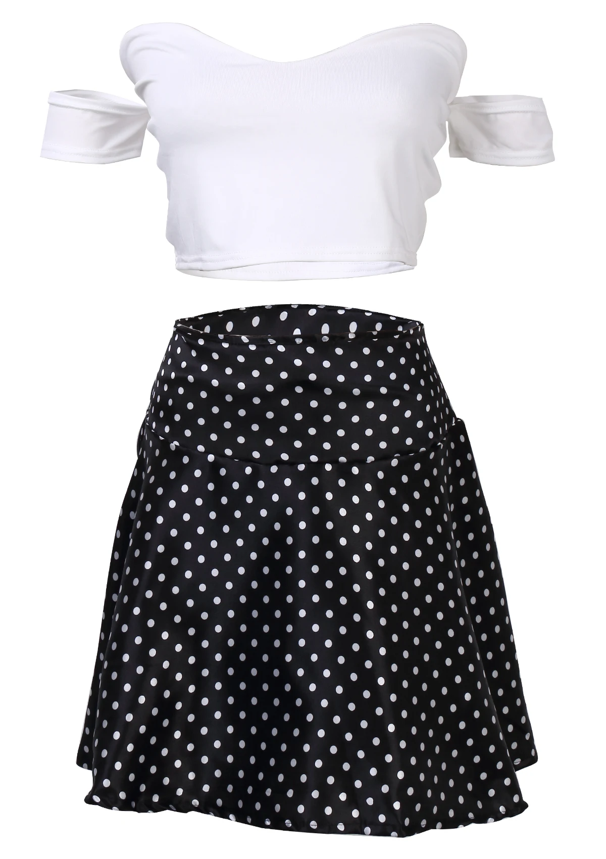 

2020 Evening Party Dress Women Lady Dresses Short Sleeve Bodycon Casual Summer Costume White Polka Dot Short Dress 2PCs
