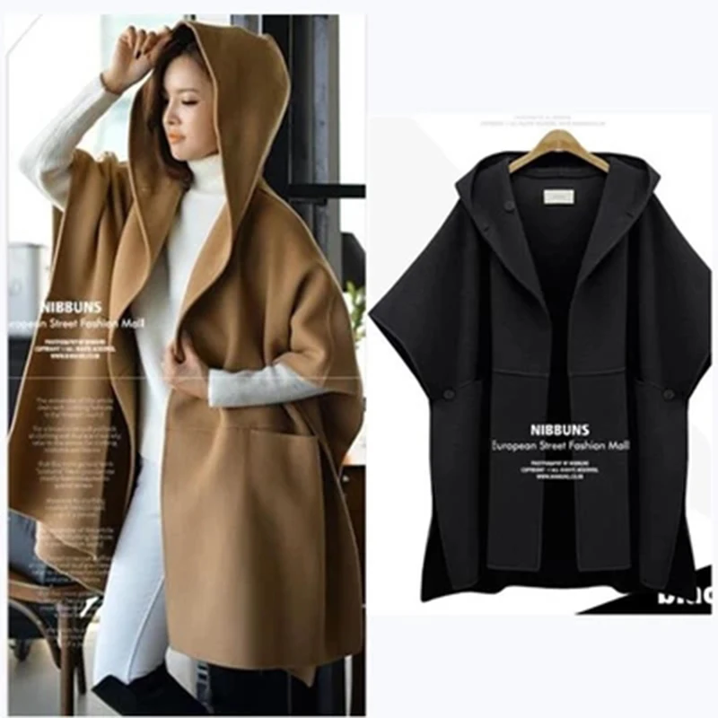 

Women's bat cloak woolen coat woolen coat plus size windbreaker