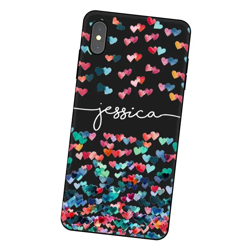 Flower heart Custom DIY Name Text Black Soft TPU Silicone Phone Case Cover For iPhone 11 Pro X XR XS MAX 5 6 6S 7 8 Plus |