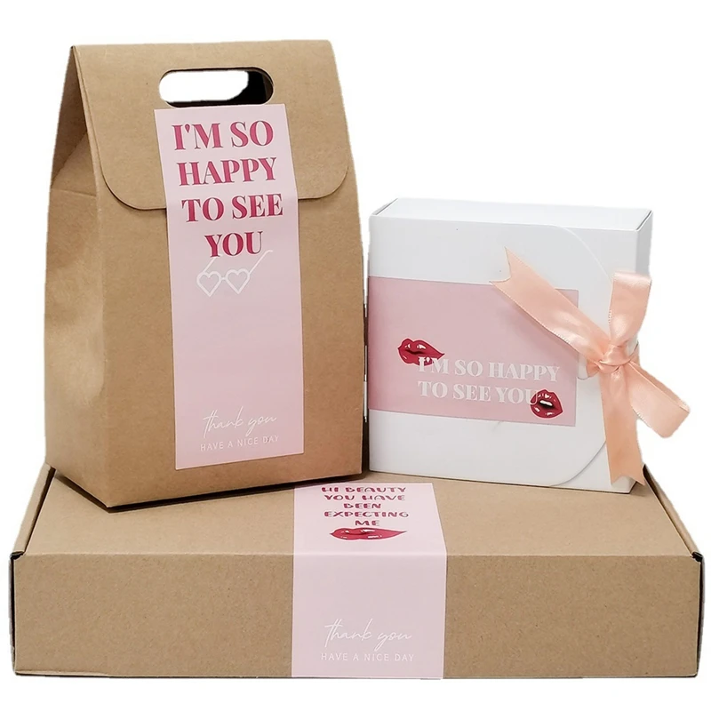 

Thank You Sticker For Exquisite Goods Decor Labels 50Pcs/pack Pink This Package Is Happy To See You Too Stickers Seal Labels