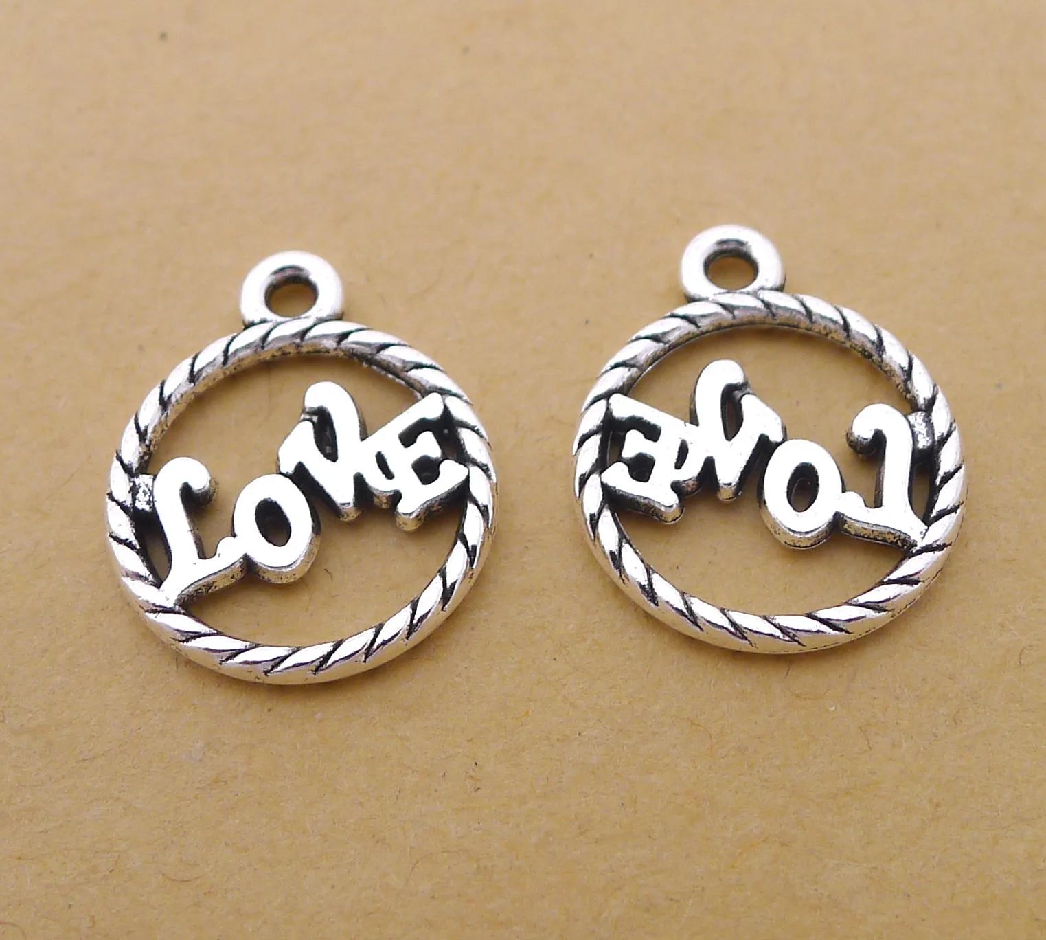 

Charm for making jewelry 10pcs 19x16mm antique silver color Circle LOVE charms