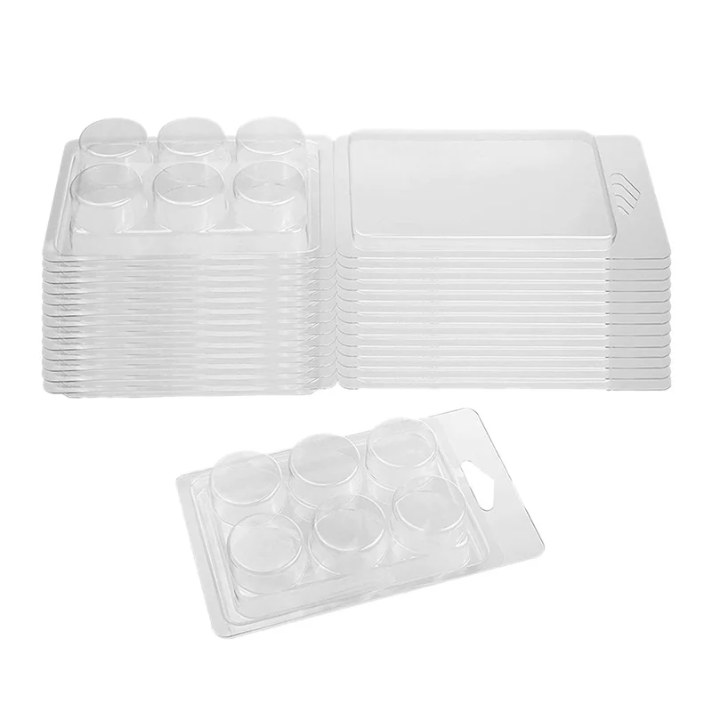 

50 Pack Wax Melt Containers-6 Cavity Clear Empty Plastic Wax Melt Molds Round Clamshells for Wax Melts Candle Making
