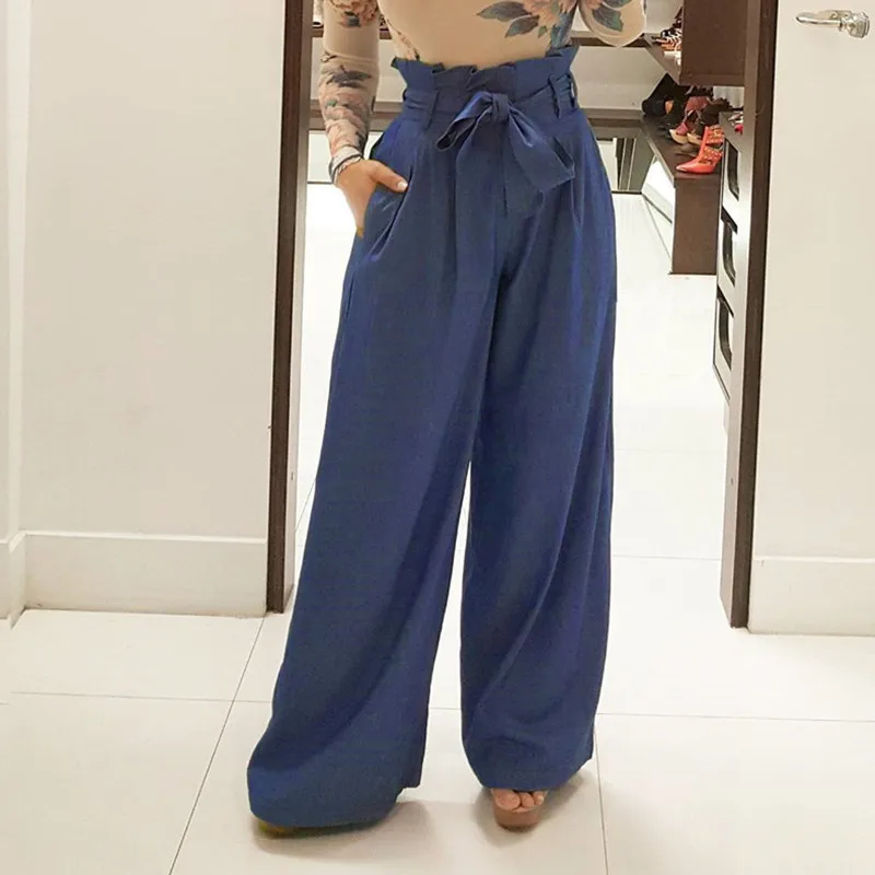 Модные женские брюки-Палаццо Hirigin офисные свободные брюки с высокой талией и