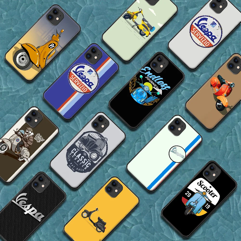 

Vespa Scooter Phone Case For Iphone 5 5S SE 2020 6 6S 7 8 Plus 11 12 Mini X XS XR Pro Max black Etui Luxury Back Trend Shell