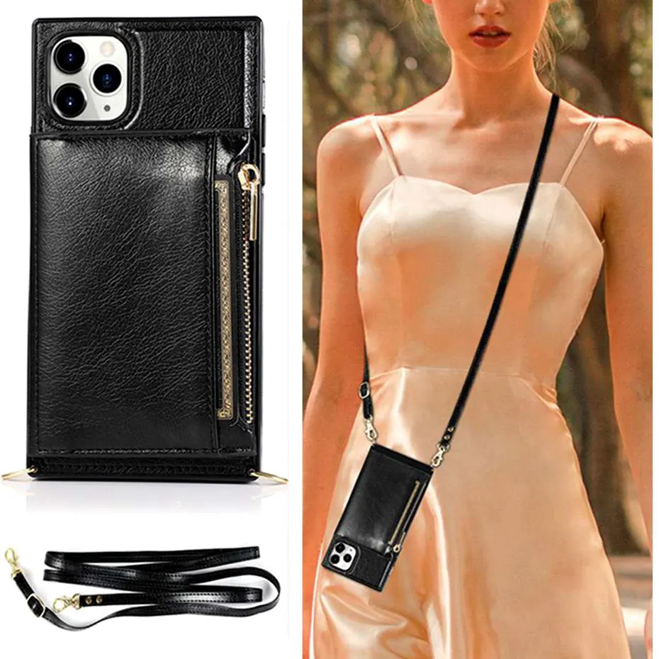 

Luxury Leather Wallet Strap Cord Crossbody Phone Case For iPhone 7 8 6S 6 Plus 11 Pro Max XR X XS MAX houlder Lanyard Cover