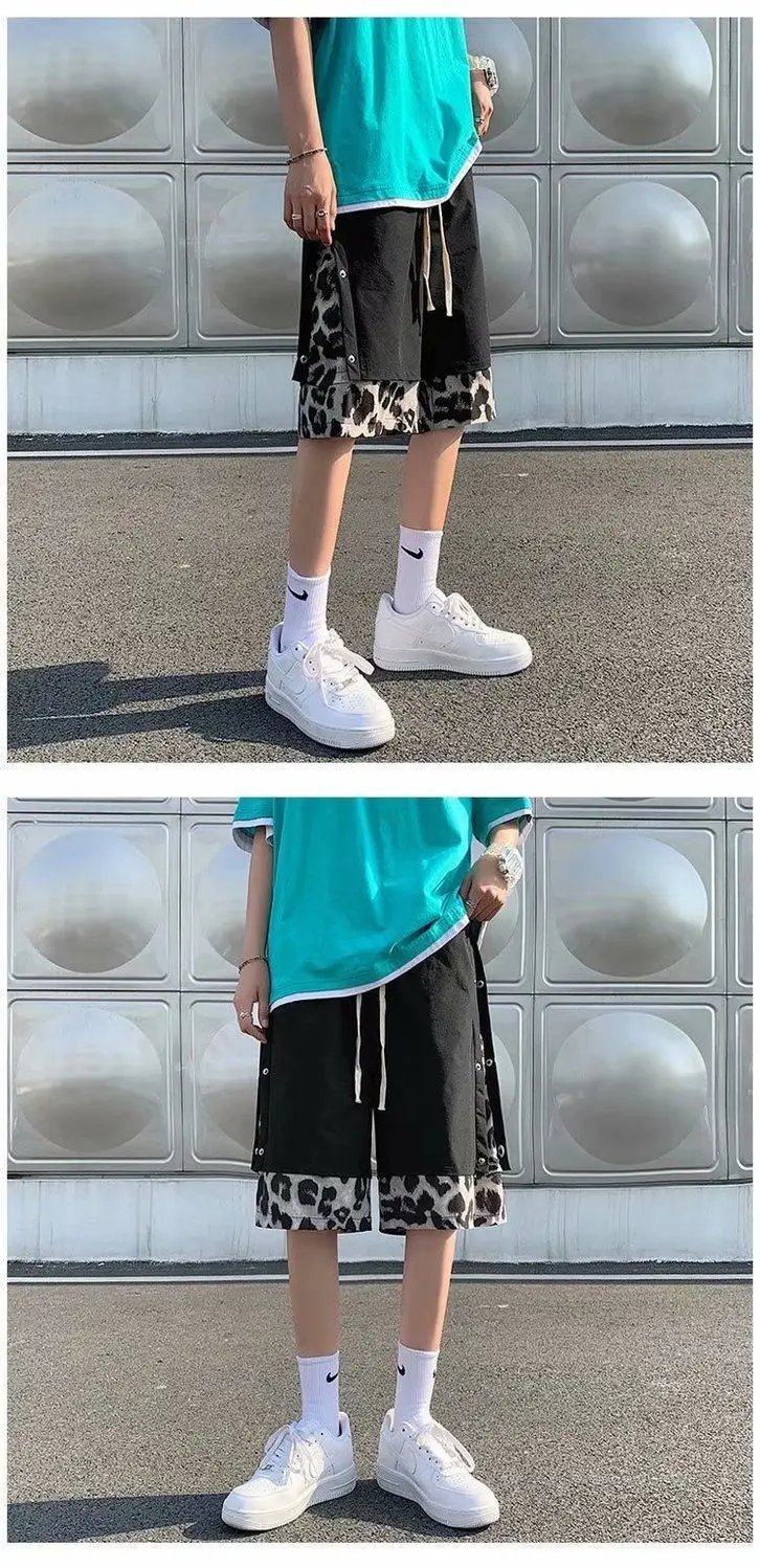 

Shorts male summer Korean version loose trend leisure five minutes pants Hong Kong trend card leopard print