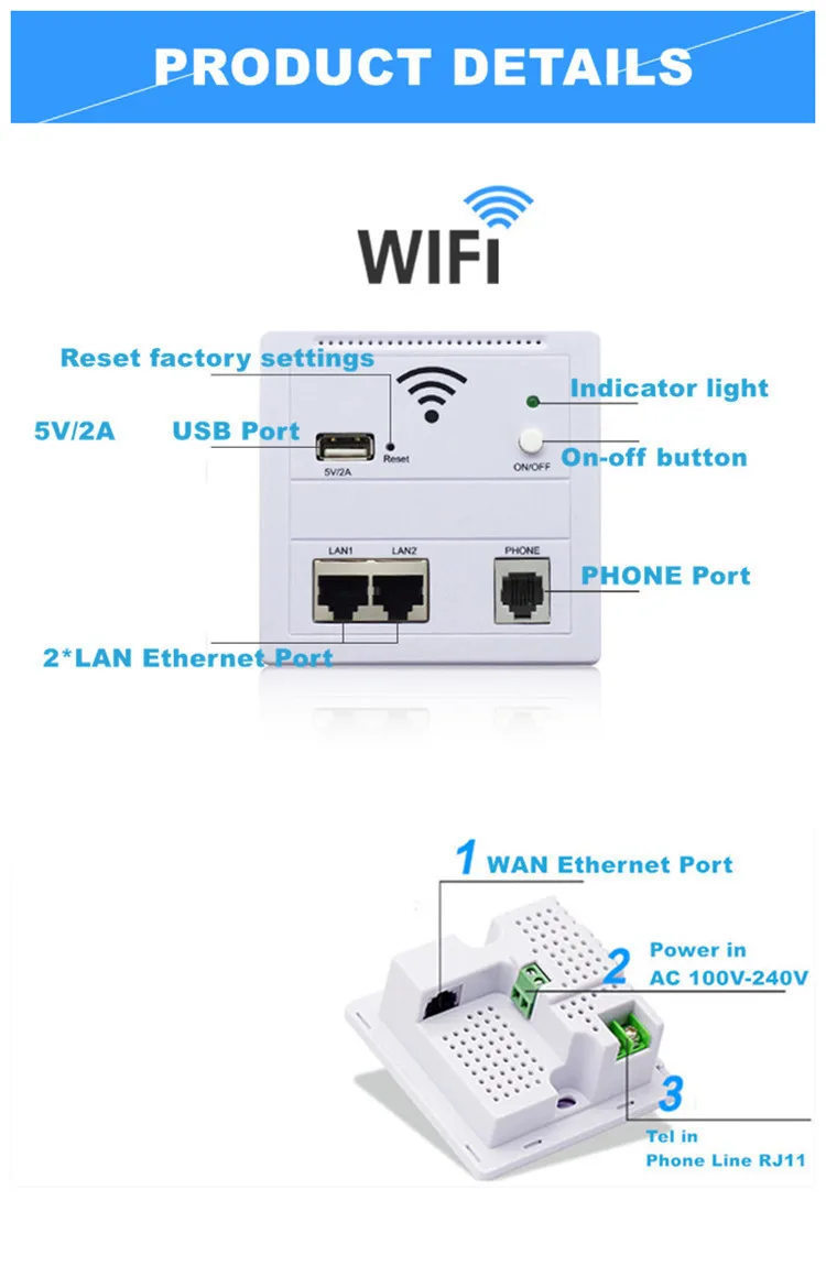 В стене точка доступа беспроводная точка доступа, маршрутизатор Wi-Fi 220 v/POE внутри помещений WiFi USB зарядка 86-панель типа маршрутизатор в стене AP
