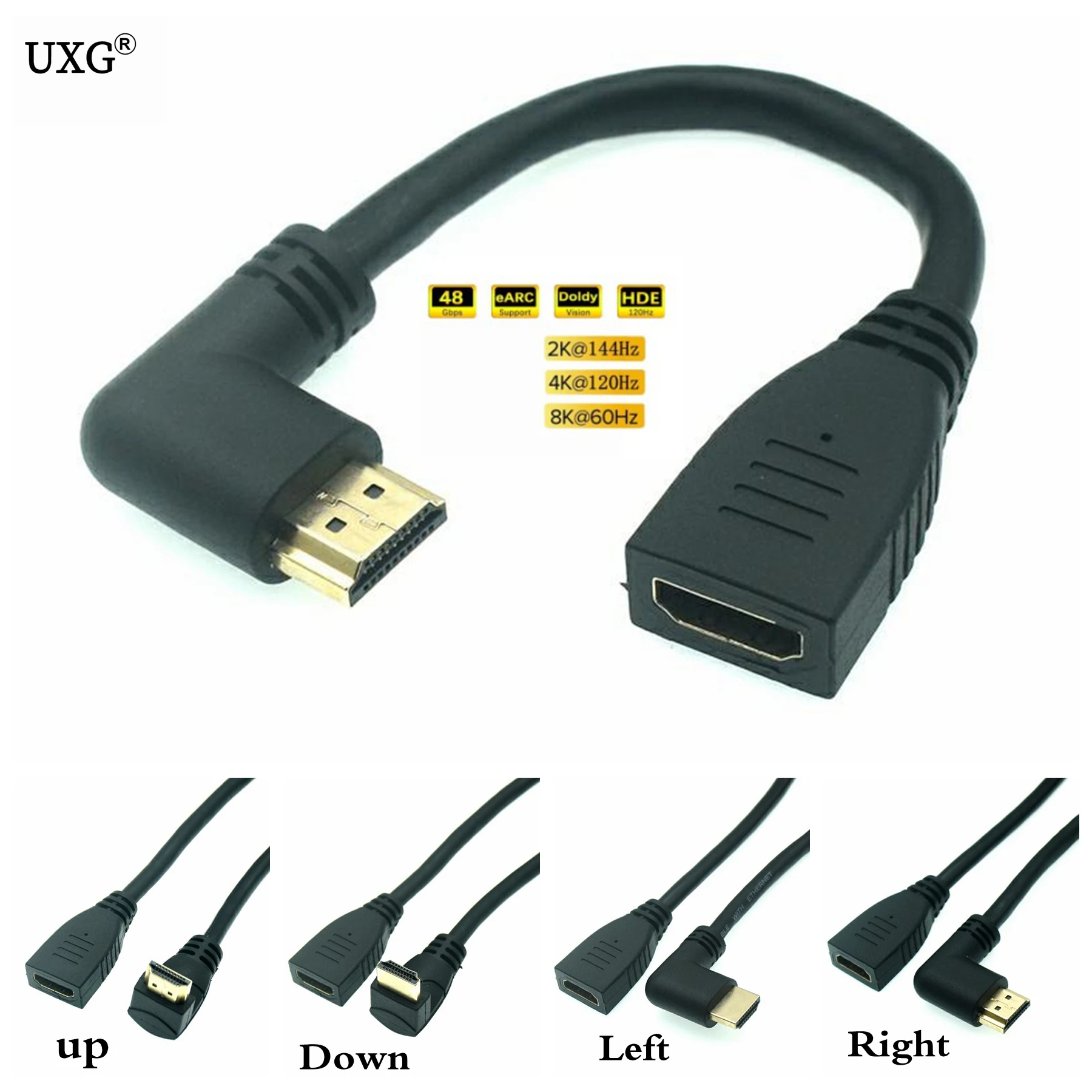 

90 Degree Left/Right/UP/Down Angle 8K 60HZ UHD Ultra HD HDTV-Compatible 2.1V Male to Female Cable 4K 120HZ HDR 15cm 60cm 1.8M