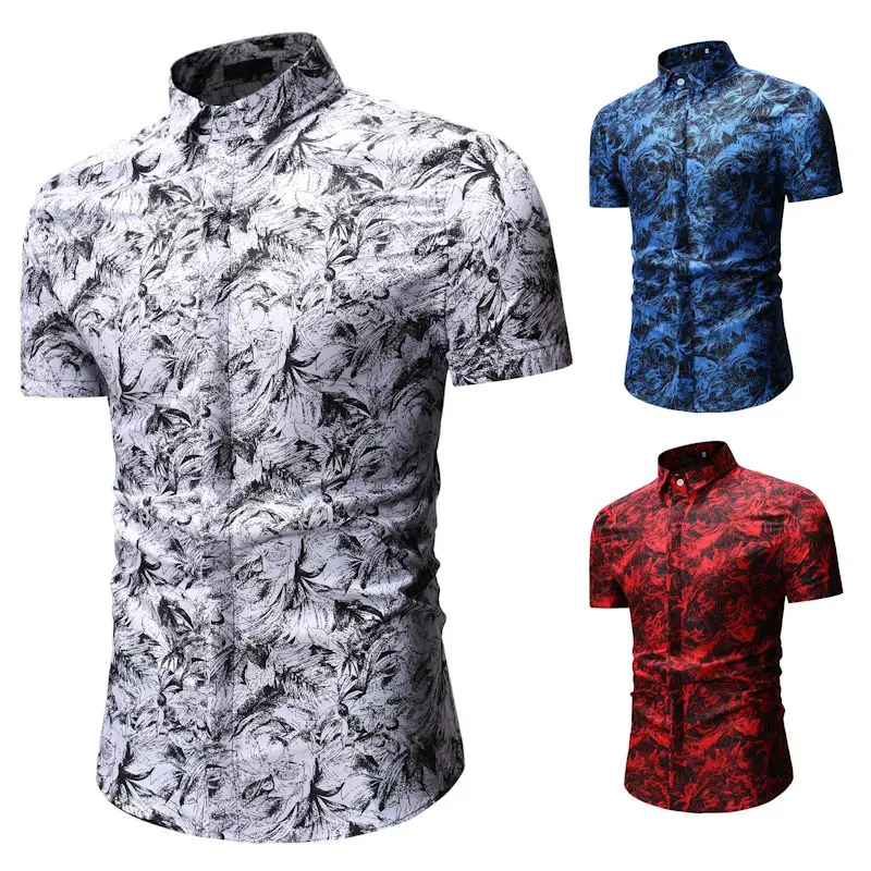 

Гавайская рубашка мужская с короткими рукавами, модная пляжная блуза В гавайском стиле, приталенная рубашка с цветочным принтом на пуговиц...