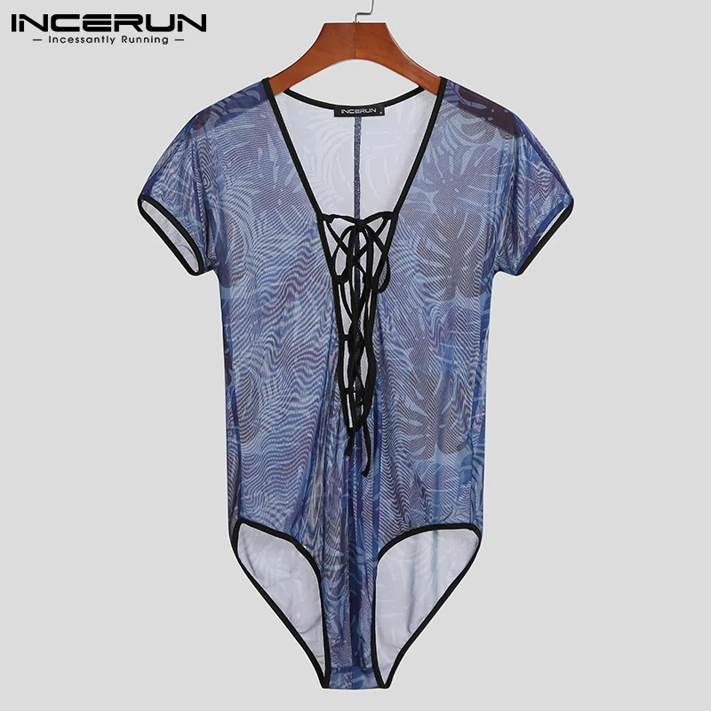 

Боди мужское Сетчатое, с V-образным вырезом, прозрачное, на шнуровке, с коротким рукавом, сексуальное нижнее белье, 2021