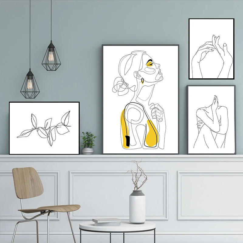 Black White Character Line Curve Abstract Canvas Poster Nordic Wall Art Print Minimalist Painting Picture Home Decor | Дом и сад