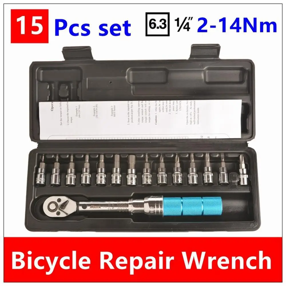 

1/4inch Steel Click Adjustable Torque Wrench Tools kit set Bicycle Bike Repairing Spanner Hand Tool set