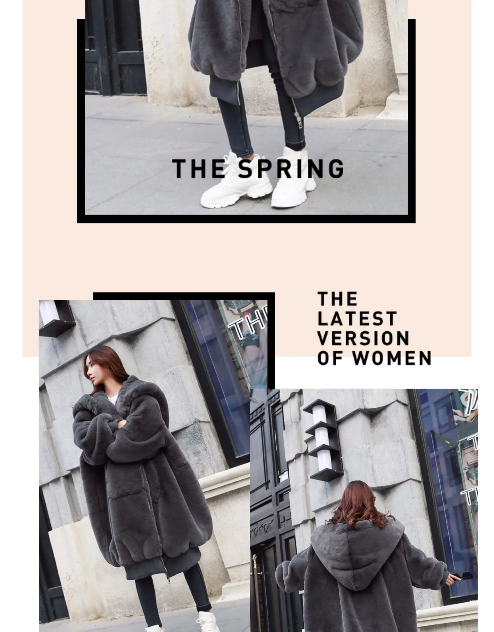 Зимнее женское пальто высокого качества из искусственного меха кролика с капюшоном, длинное пальто с мехом, Свободное пальто, плотное теплое, большие размеры, женские плюшевые пальто 256
