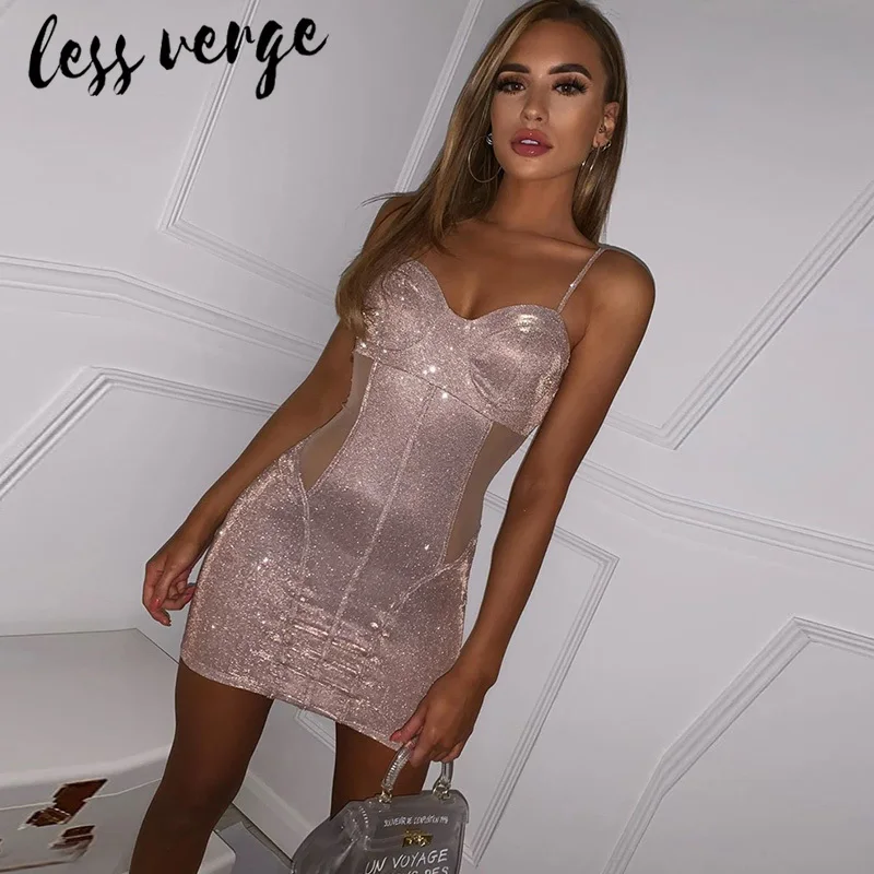 Lessverge Сетчатое лоскутное вечернее блестящее платье с люрексом женское