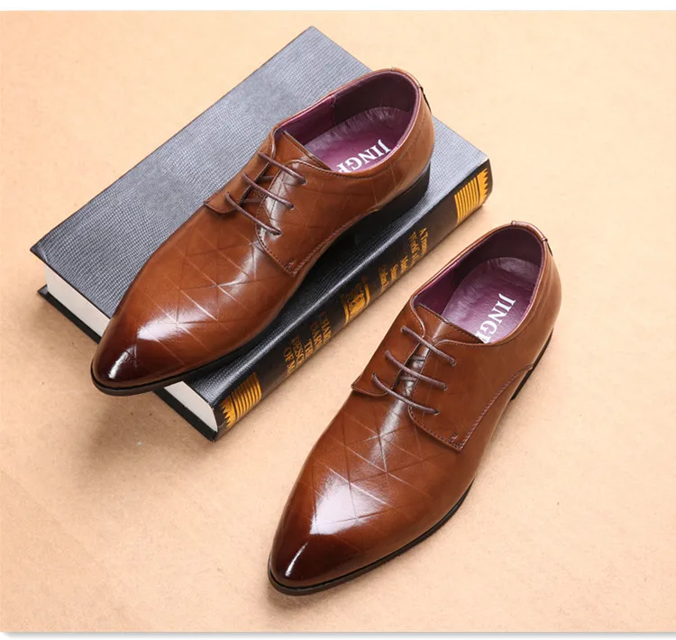 

New Fashion Male Wedding Business Dress Men Pointed Toe Oxfords Man Office Dress Leather Shoes Big Size Men Dress Shoes
